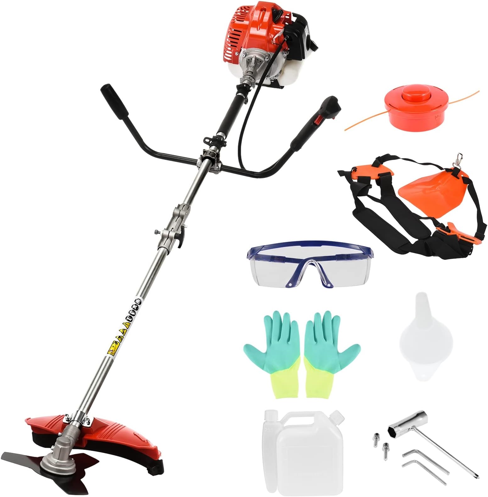 HEVIRGO Professional High Power Grass Trimmer,Hedge Trimmer Gas Brush Lawn Mower 52CC 2-Stroke Straight Shaft String Backpack for Care from US Fast Arrival Red