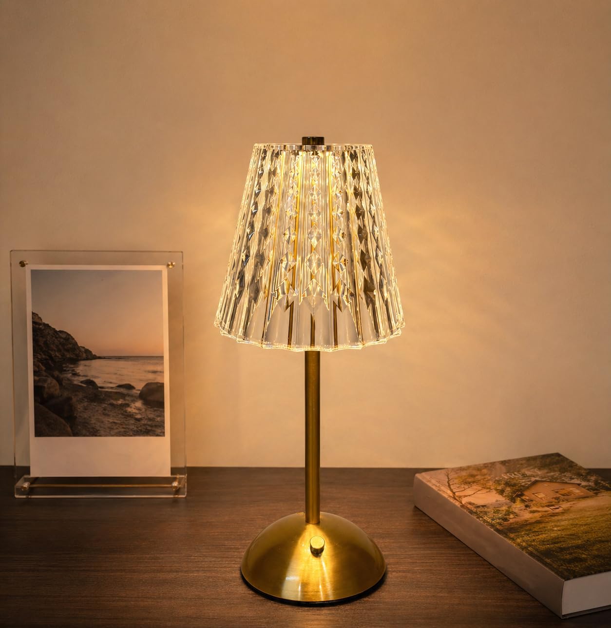 Cordless Table Lamp, Rechargeable Batteries LED Lamp with Stepless Dimming & Touch Control, Portable Vintage Nightstand Lamp for Bedroom, Living Room, Kitchen, Home Decor (Gold)