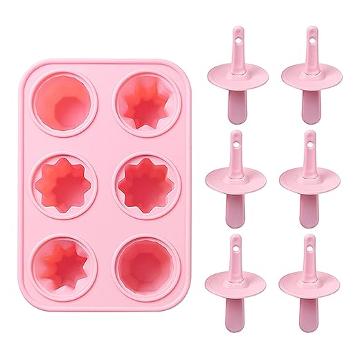 Wine Ice Cubes 6 Cavity Ice Reusable Silicone Popsicle for Kids and Adults Mini Dormitory Ice Maker Creative Children DIY Popsicle Popsicle Model Ice Luge (Pink, One Size)