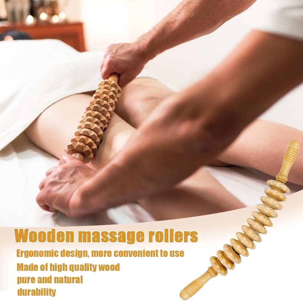 Image secondaire de Uoimky Lot de 3 rouleaux de massage en bois avec poignée - Anti-cellulite - Pour le dos, les jambes, le cou, la cellulite - Relaxation musculaire