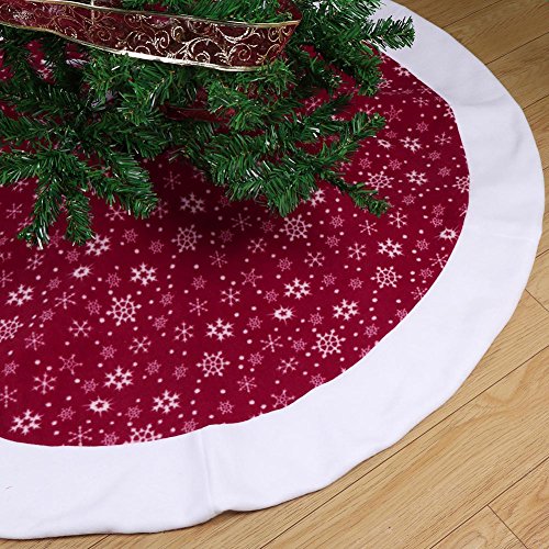Aytai Non-Woven Christmas Tree Skirt 48 inches, Traditional Red and White Snowflakes Tree Skirts for Christmas Decorations