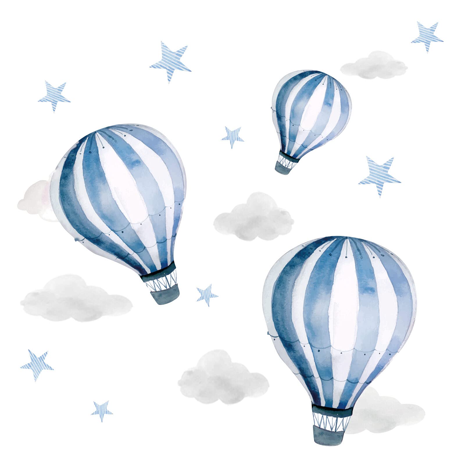 Little Deco DL212-26 - Adhesivo decorativo para pared, diseño de globo de bebé, color azul, nubes y estrellas, diseño bohemio, para sala de juegos, para habitación de juegos