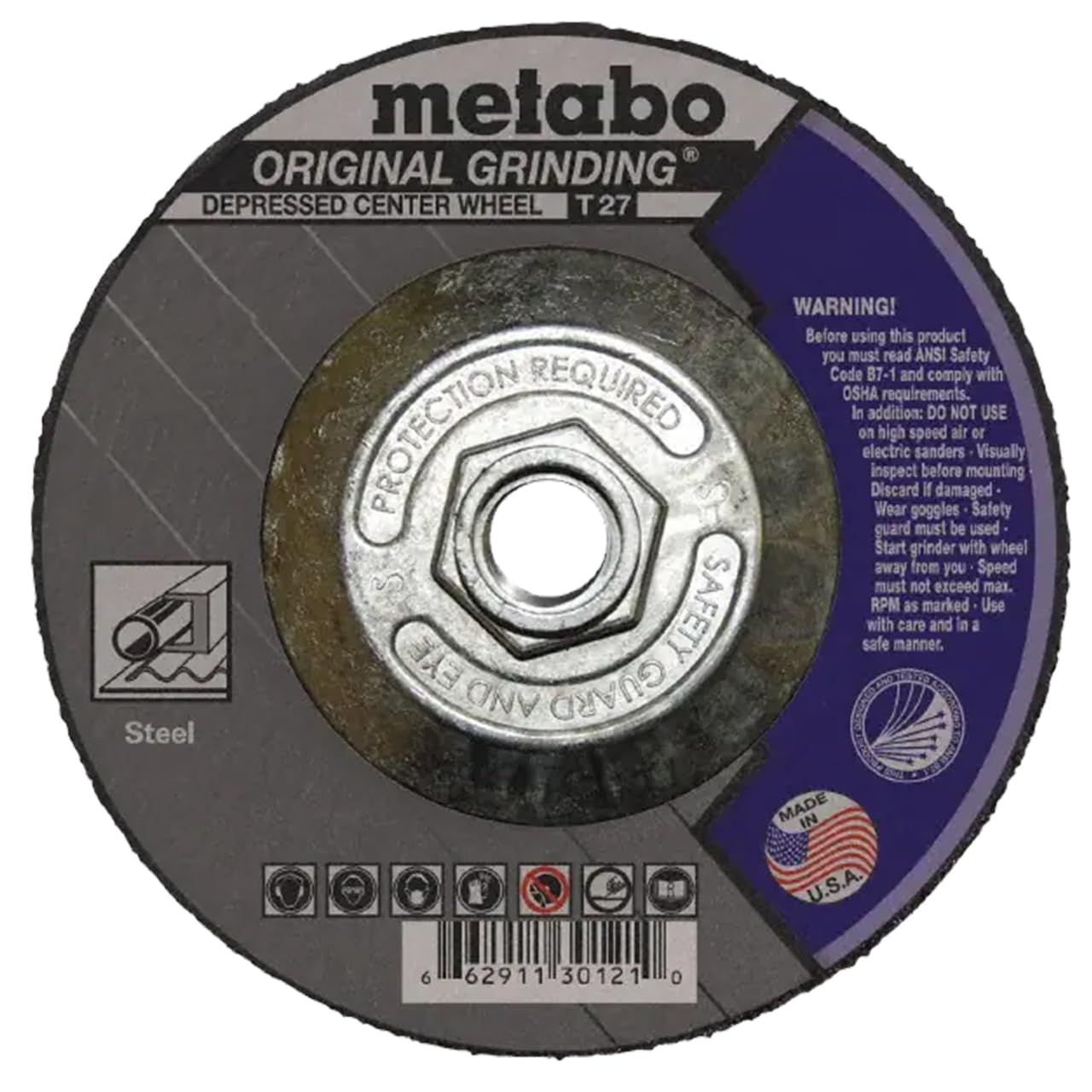 Metabo 5-inch Original Grinding Wheel | Type 27 | 5" x 1/4" x 5/8"-11 | A24N | Aluminum Oxide | Fast & Reliable Results | Steel, Stainless Steel | 655730000