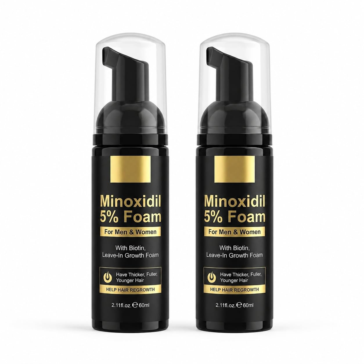 Minoxidil Foam 5% for Men and Women, Hair Regrowth Treatment with Biotin and DHT-Blocking Support, Fast-Absorbing Topical Scalp Foam for Thinning Hair, Promotes Fuller-Looking Hair，2 bottle