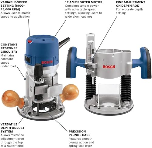 Miniatura 2 de Kit combinado Bosch 1617EVSPK de herramientas de enrutador de madera - Enrutador de horadación de 225 caballos de fuerza y kit de enrutador de base