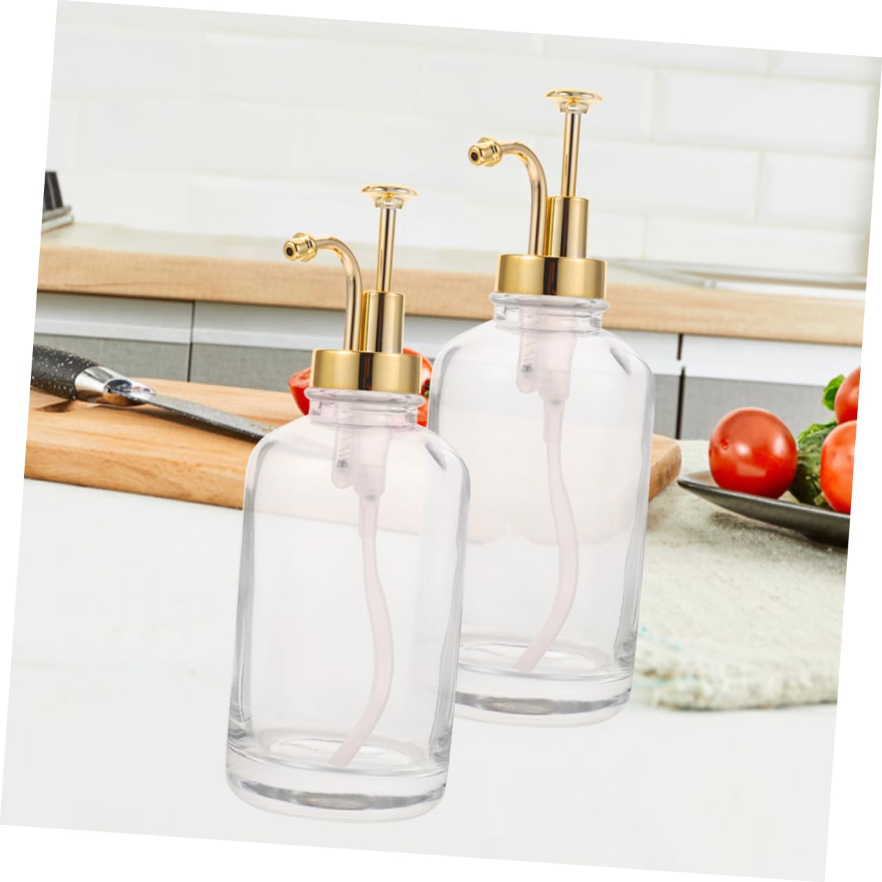 SOLUSTRE 2Pcs Glass Syrup Pump Bottle Decorative Dispenser for Syrup Ketchup Honey Multi Use Kitchen Storage with Stainless