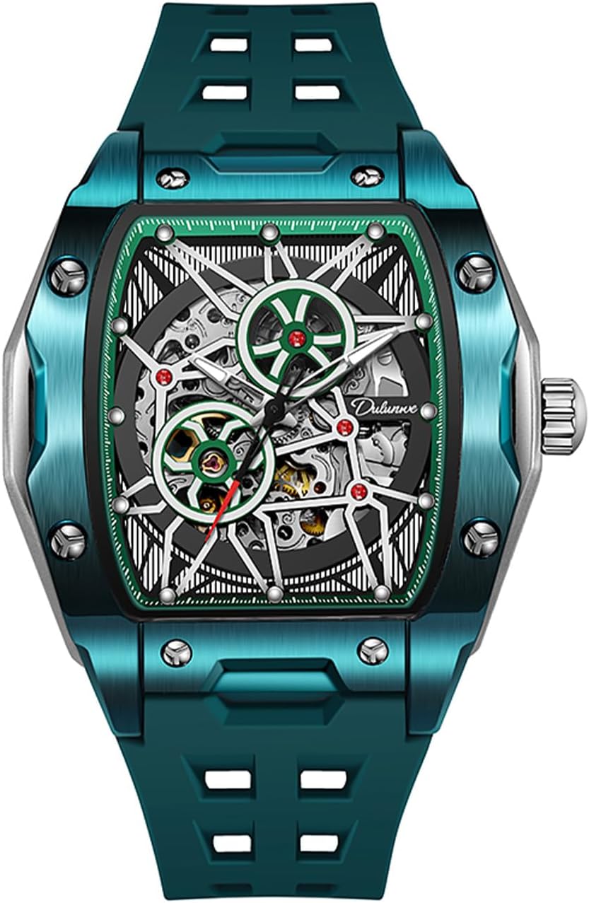 Men's Watches Automatic Mechanical Wristwatch Tonneau Hollow Design 30M Waterproof Luminous Self-Winding