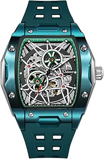 Minskolei Shield Men's Watches Automatic Mechanical Wristwatch Tonneau Hollow Design 30M Waterproof Luminous Self-Winding