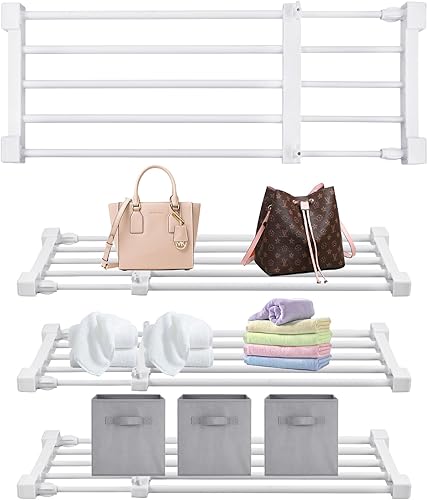 Miniatura 8 de Geetery 4 piezas de estantes de tensión de armario de metal expandibles, separadores de estantes ajustables para bricolaje, barra de tensión para