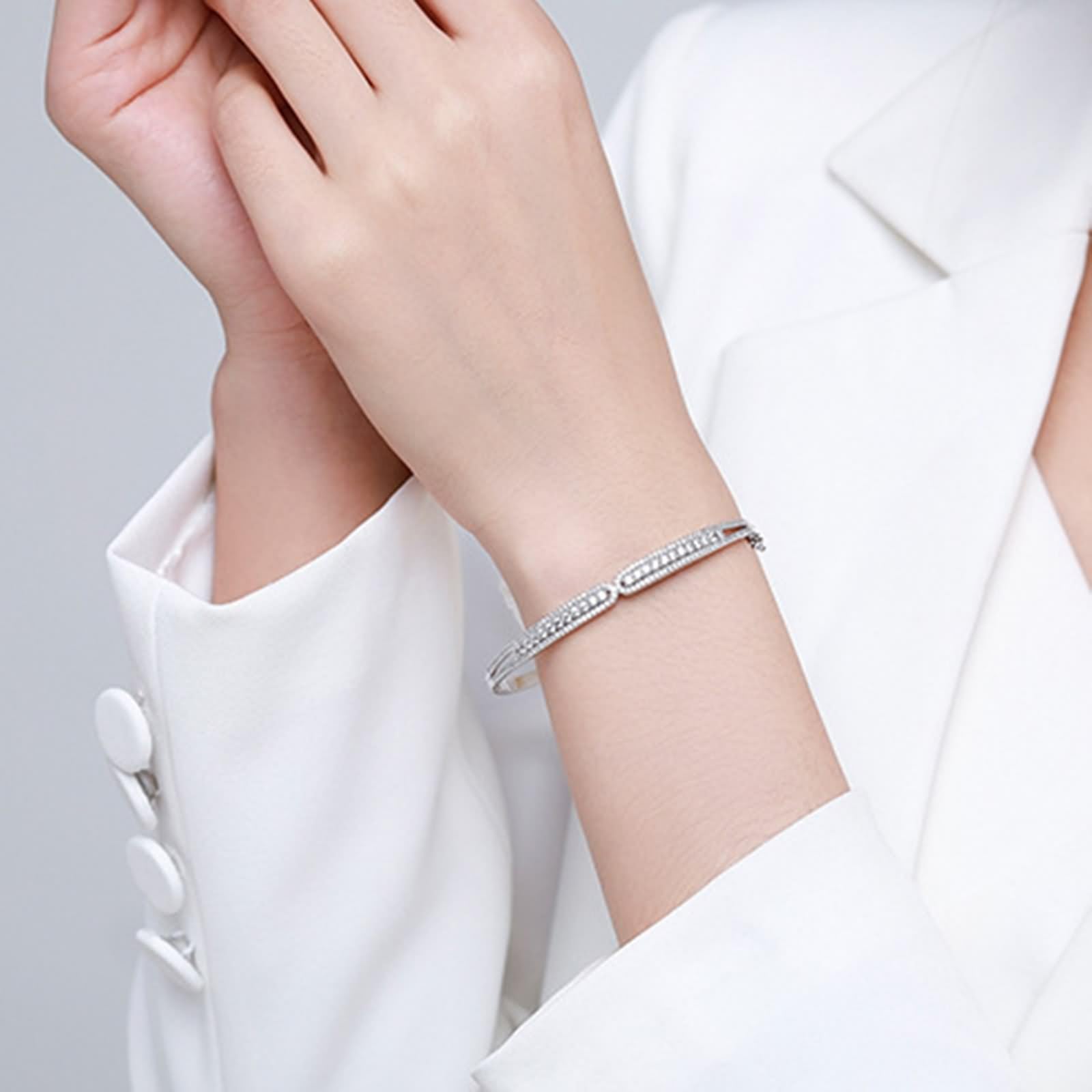 Pulseras para mujer a la moda, elegantes y brillantes con moissanita redonda, oro blanco/platino 950