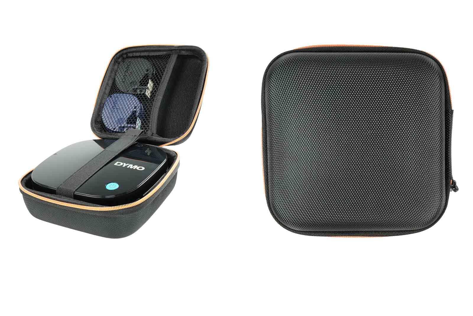 caseroxx Label Printer Case for Dymo Letratag 200B, Black, Modern Style, Hard Shell, Zipper Closure, Mesh Pocket, EVA Material