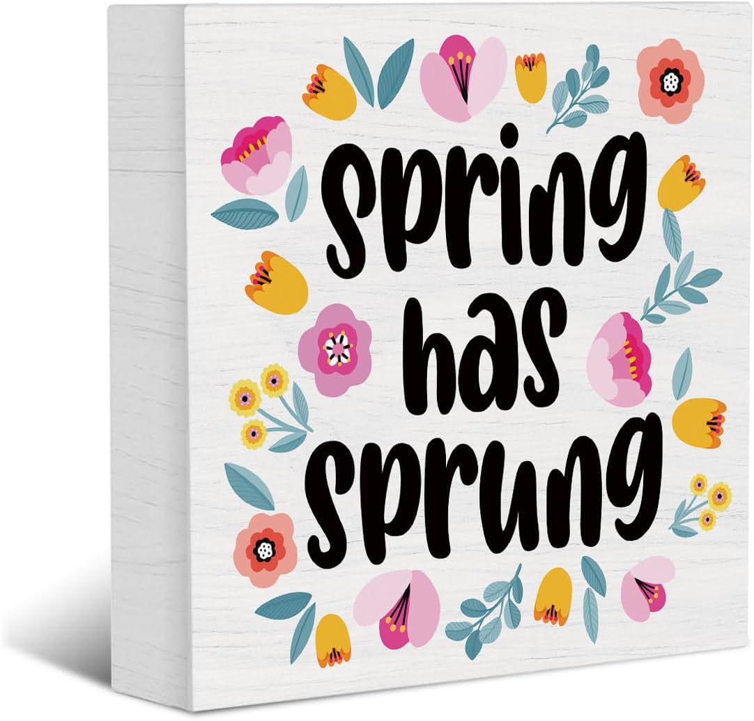 Amazon.com: Spring Flowers Wood Block Plaque Inspirational Desk Decor ...
