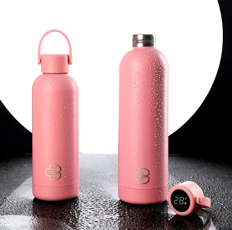 Termo digital de 750 ml con pantalla LED de temperatura, acero inoxidable (rosa)