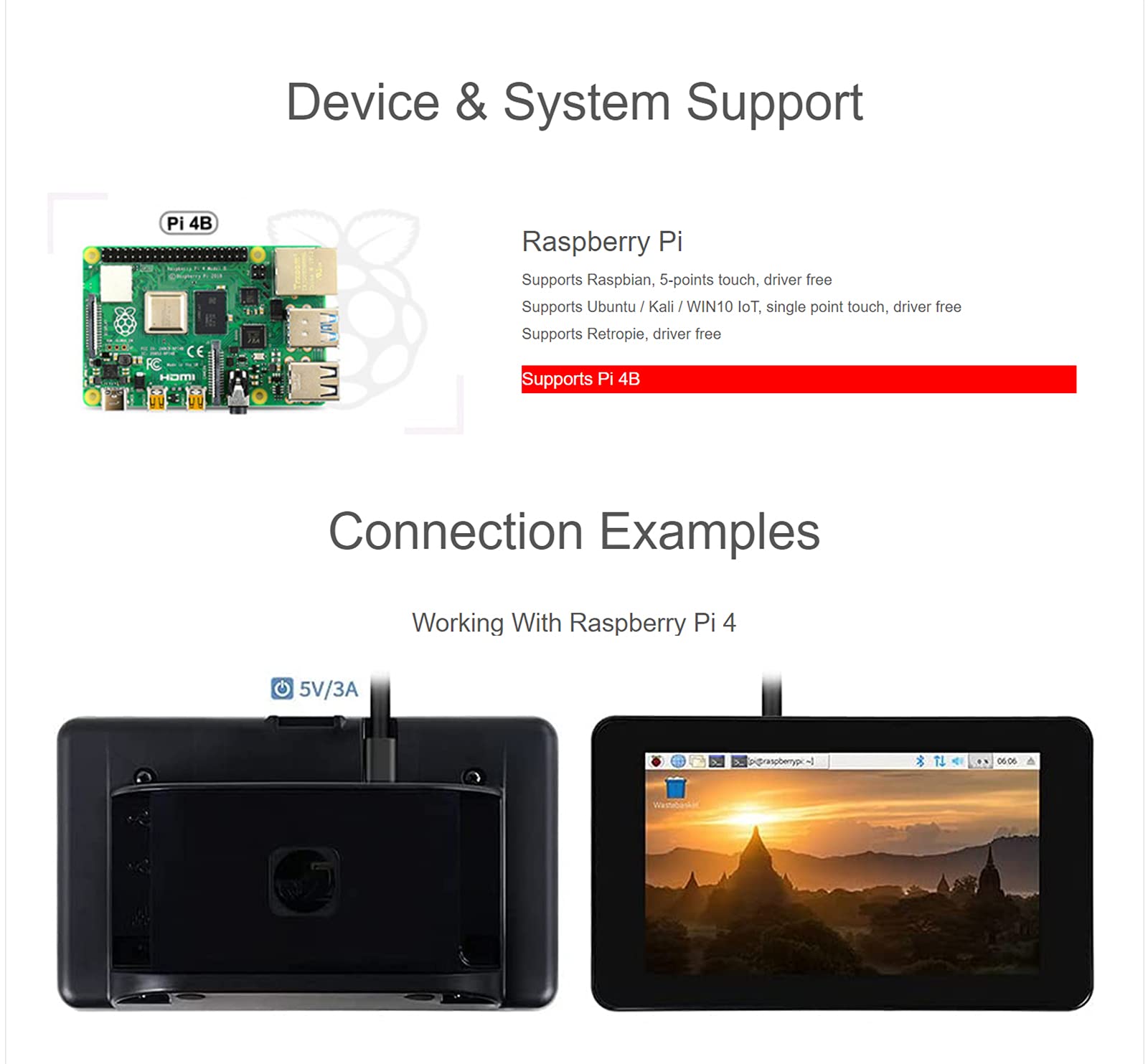 Waveshare 7 Zoll DSI LCD Touchscreen Display mit Schutzhülle für Raspberry Pi 4B, 800x480 TFT Bildschirm Monitor Kapazitives Touch Display Unterstützt Raspbian/Ubuntu/Kali/Win 10 IoT