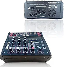 Mesa de Som Amplificada 4 Canais 300W com Interface de Áudio USB Bluetooth Mixer Profissional para Igreja Culto Banda Som ao Vivo Gravação PA Portátil