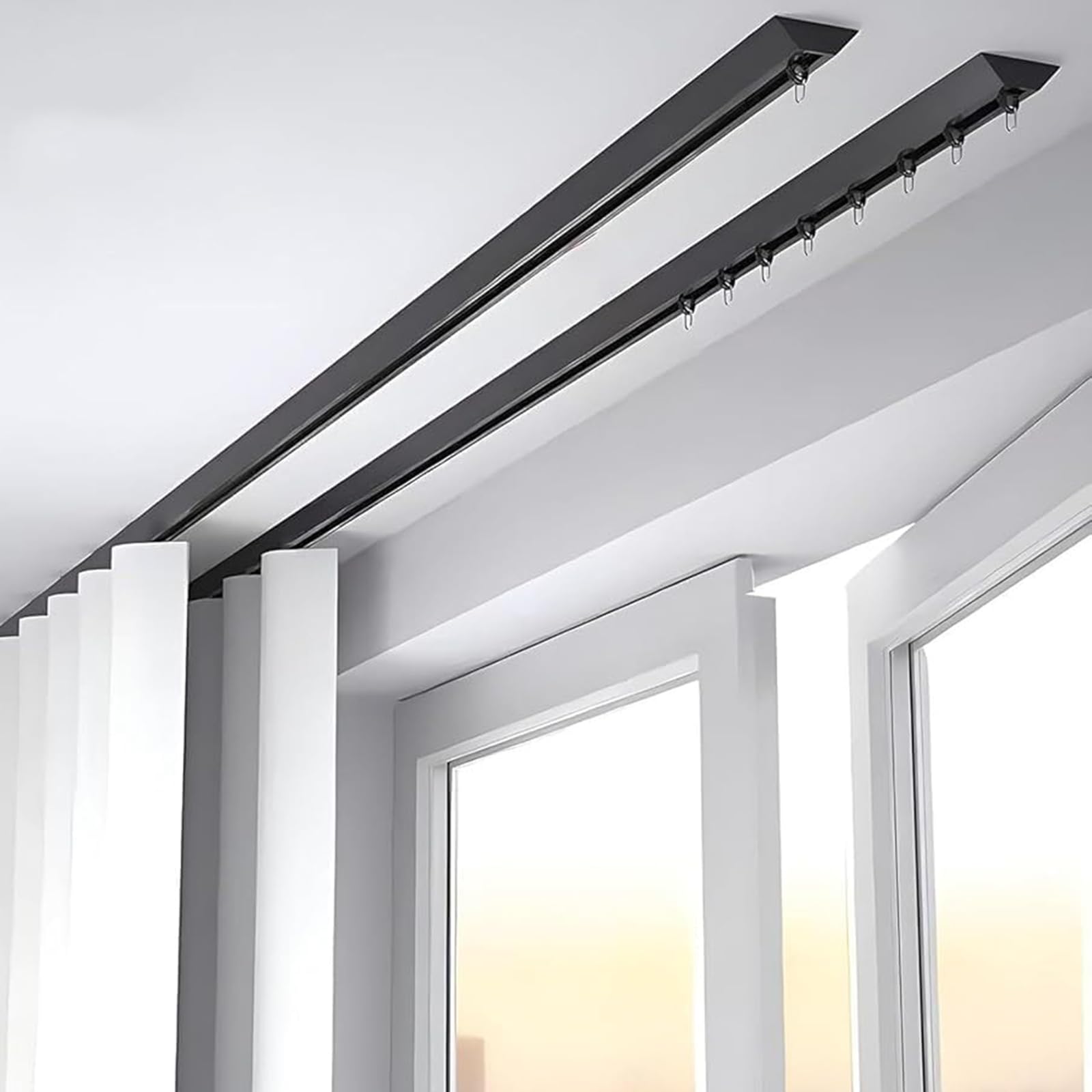 Système de tringle à rideaux double robuste - Roulettes silencieuses - Séparateur de pièce pour salon, chambre et dressing (2,1 m / 6,9 pi, noir) - Fonctionnement fluide et utilisation polyv