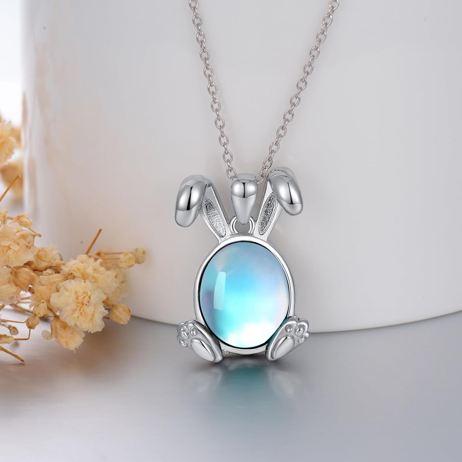 Moonstone Bunny Necklace for Women 925 Sterling Silver Easter Rabbit Animal Pendant Ladies Jewelry Gifts - Image 3