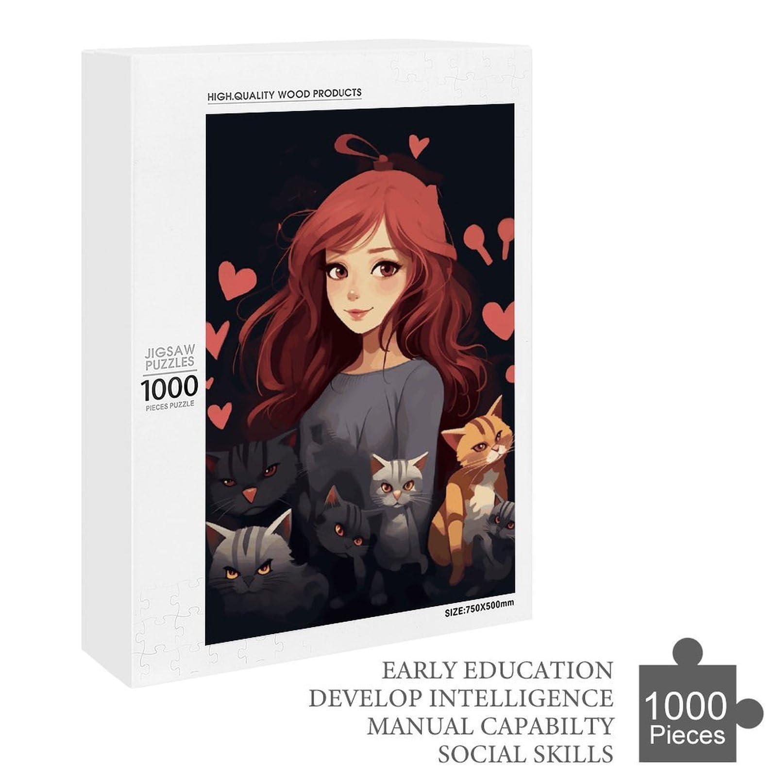 Holzpuzzles für Aldult, personalisierte Holzpuzzles für Familienspiele, lustiges "A Girl Who Loves Cats Jigsaw Puzzle with Box for Gift", leichtes Puzzleteil für Anfänger, 1000 Stück