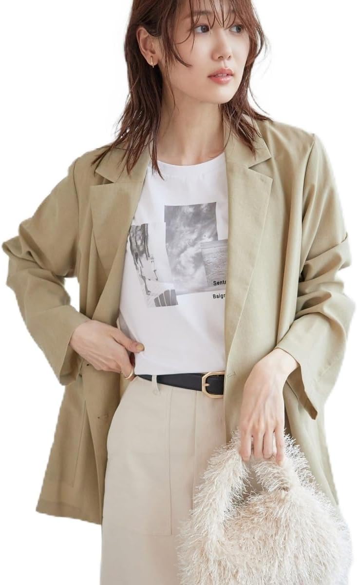 Neige スカラップAラインジャケットコート パール ピンク ノーカラー