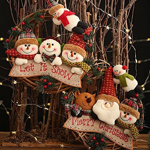 Sumpigger Christmas Decorations Rattan Wreath Santa Claus Snowman Elk Rattan Ring Pendant Christmas Tree Garland Wall Hanging Ornament #TOP4