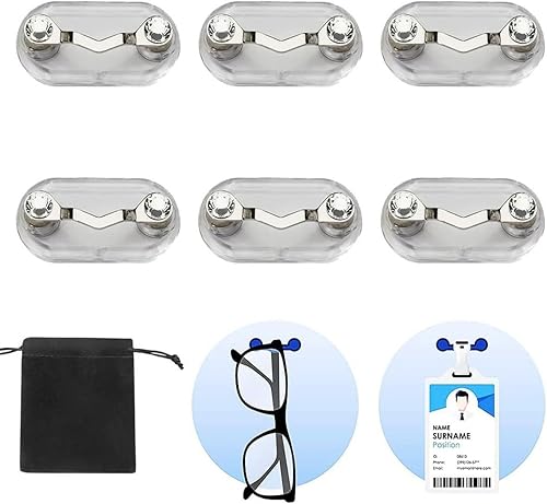 Paquete de 6 soportes magnéticos para gafas, soporte para gafas, soporte para lentes de sol, placa de identificación para hombres y mujeres para