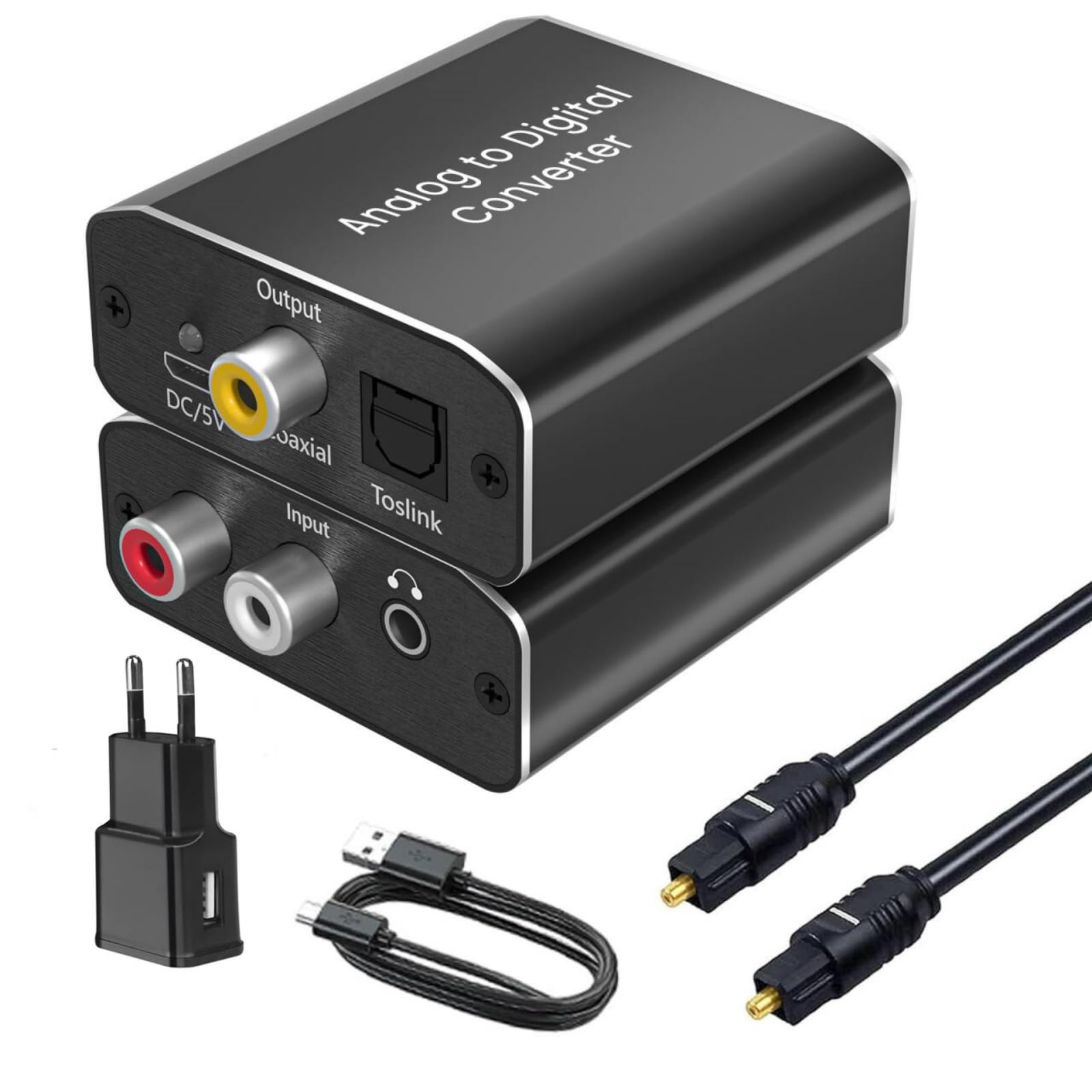 Analog to Digital Audio Converter, AMANKA Aluminum RCA to Optical with Optical Cable, Stereo L/R and 3.5mm Jack to Digital Toslink Coaxial Audio Adapter Compatible with PS4 Xbox HDTV DVD Headphone