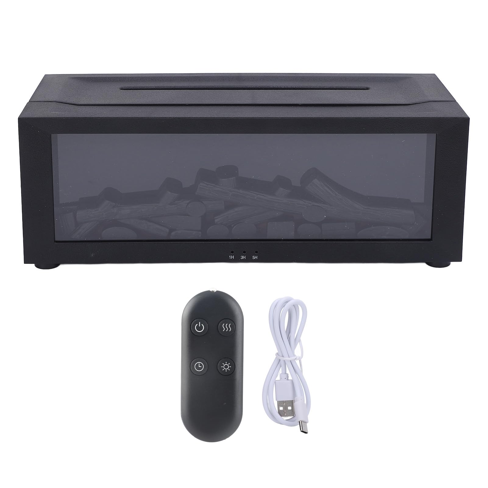 Umidificatore per camino a fiamma 3D Timer da tavolo Simulazione camera da letto silenziosa Diffusore di aromaterapia Luce ambientale per la casa (Nera)