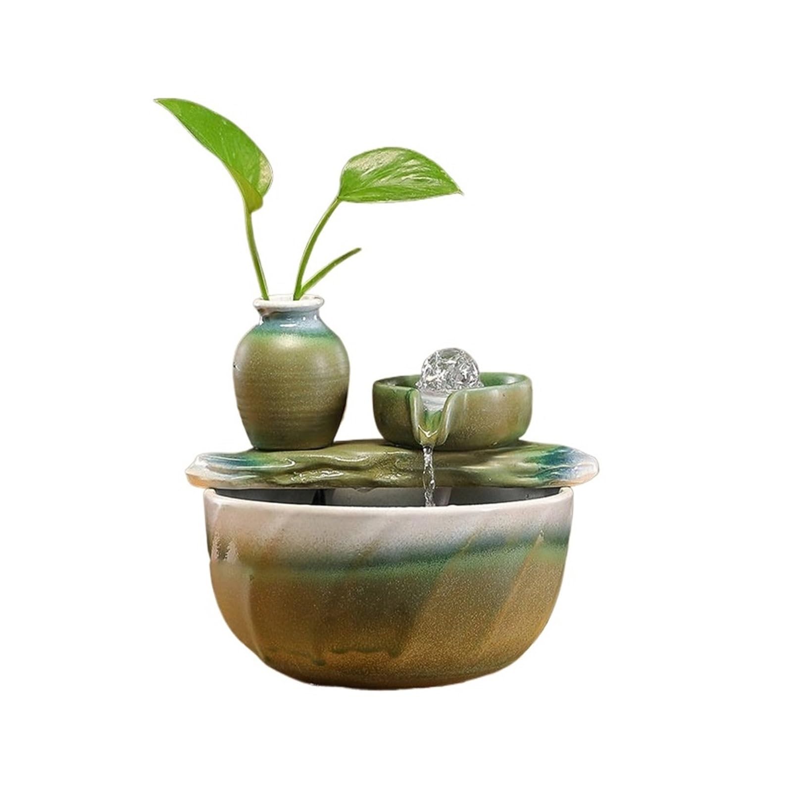 water feature Ceramics Tabletop Water Fountain Indoor Waterfalls Fountains for Bedroom, Office(Green)