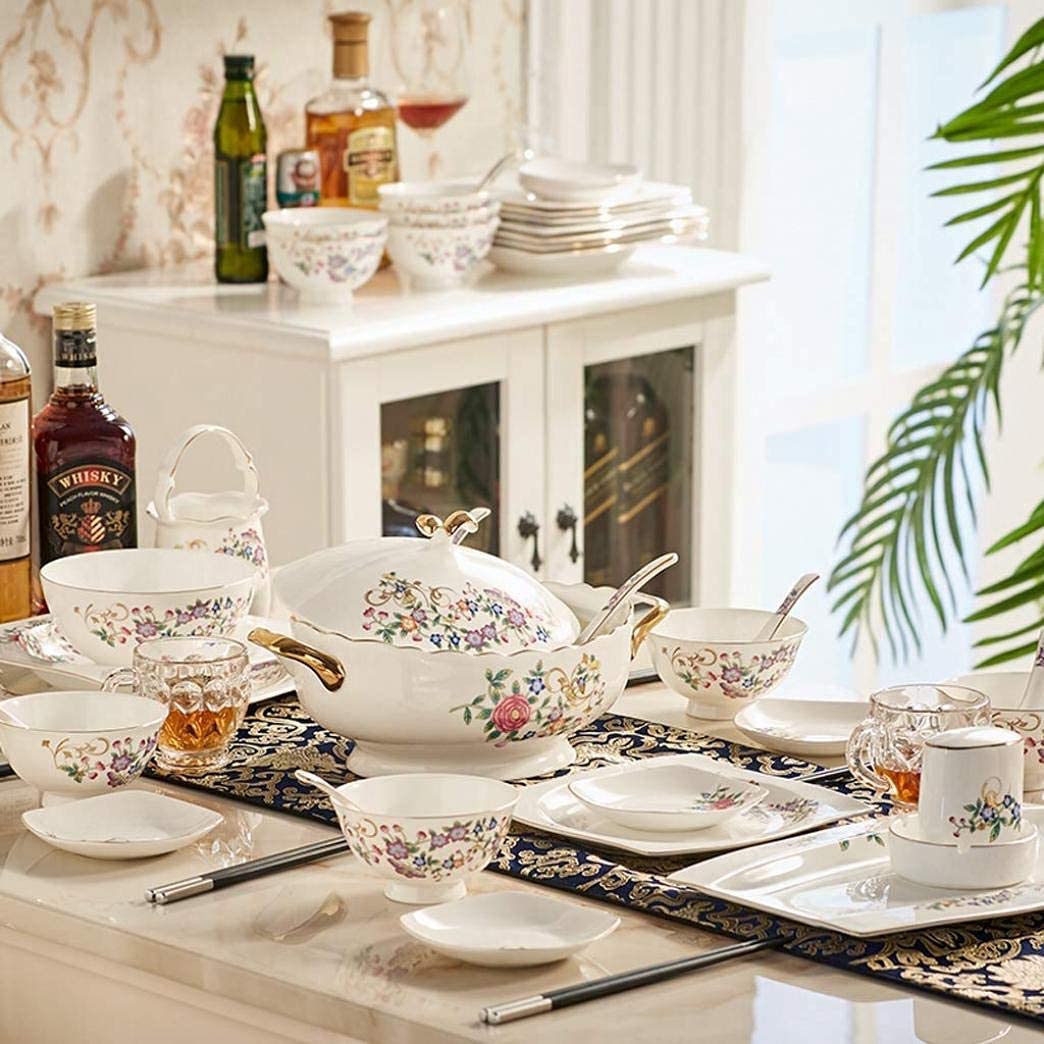 Partygeschirr-Set, widerstandsfähiges Tafelservice, 50-teiliges Keramik-Geschirr-Set, buntes Blumenmuster, Teller, Schüsseln, Kombination aus Knochenporzellan