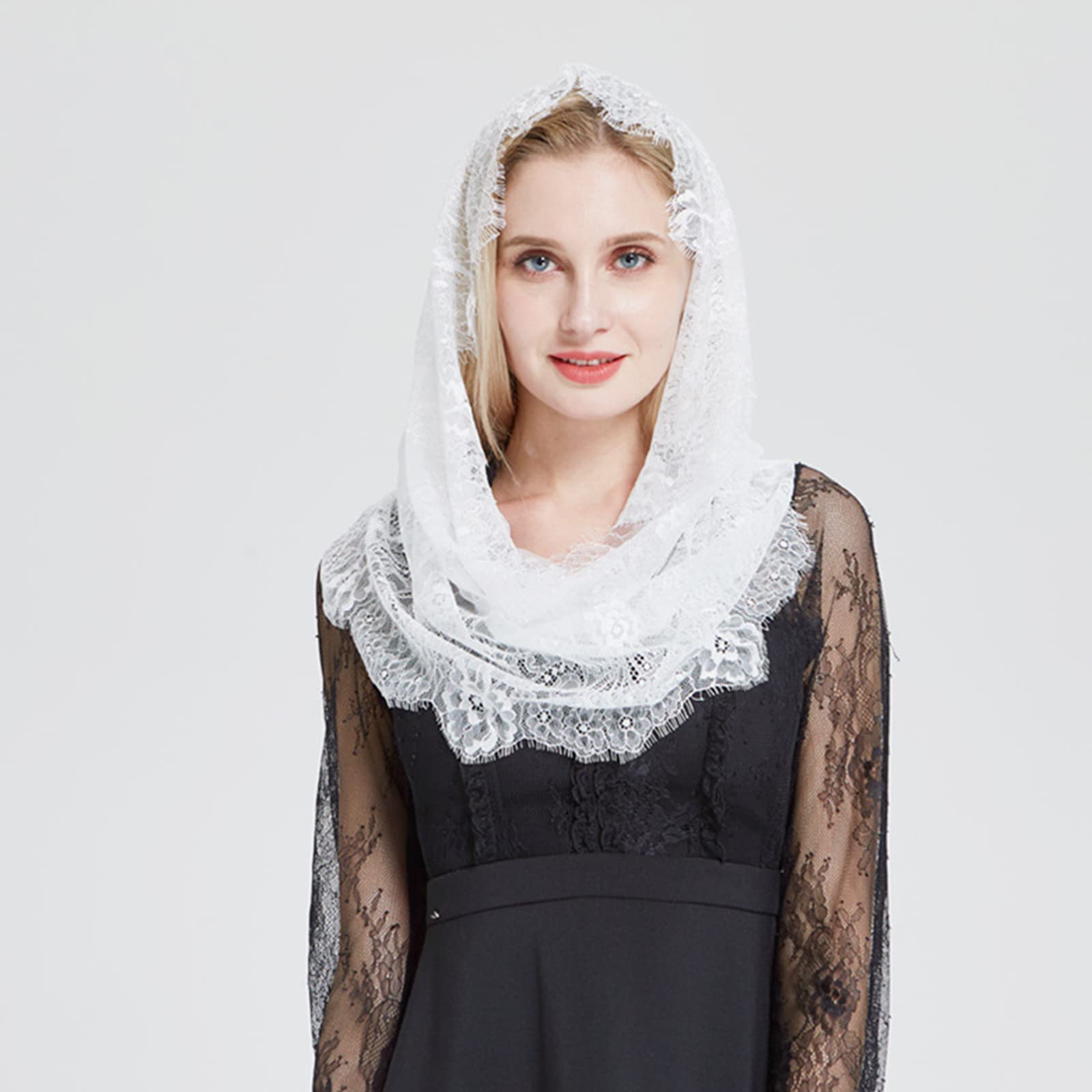 GenericCUNKENTILALOR Lace Head Scarf Mantilla Veil Catholic Church Veil  Lace Head Cover Women Church Mass Veil Headcovering Latin Mass Chapel Veil 