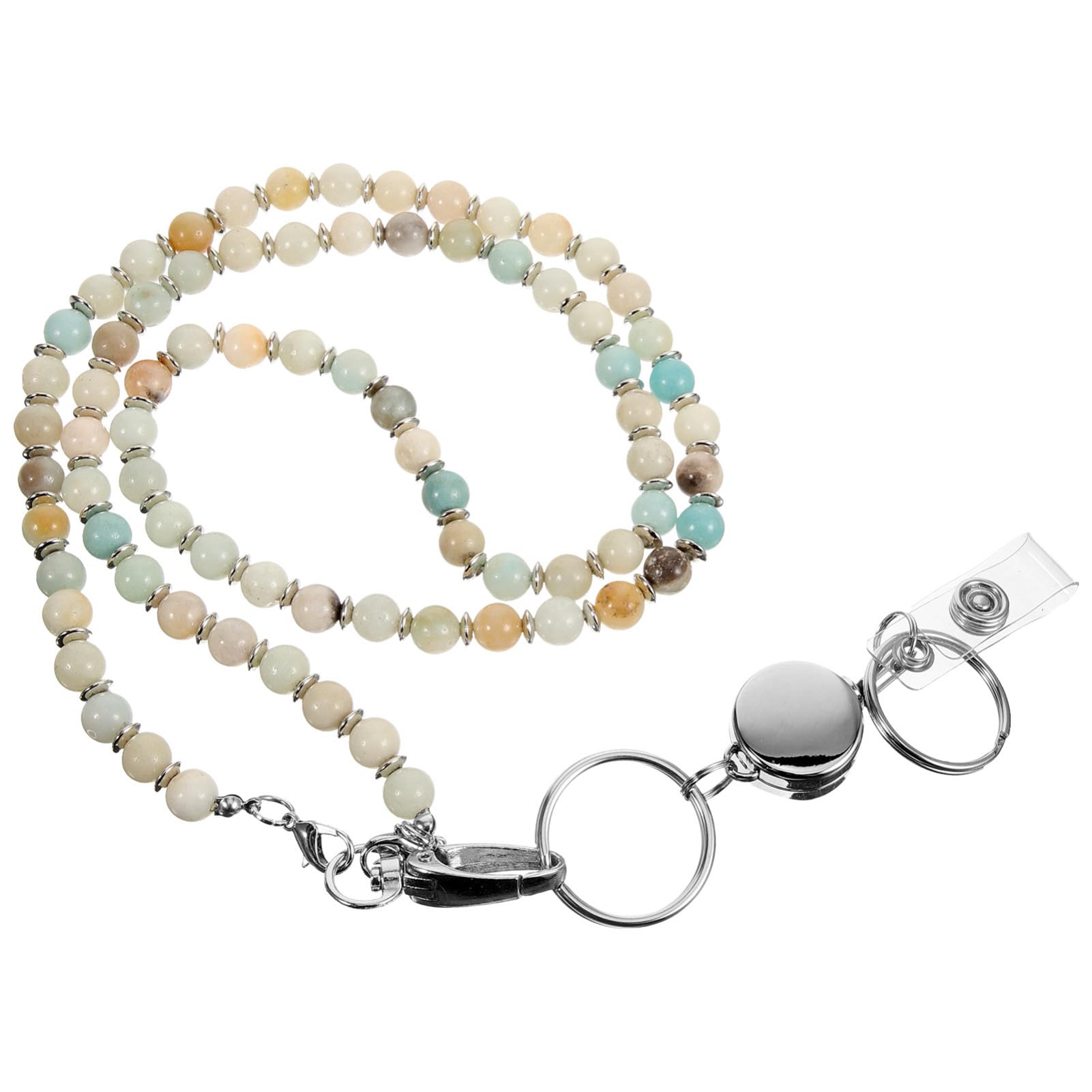 Porte-badge Rétractable en Acier Inoxydable avec Chaîne Perles en Verre, Collier Élégant pour Carte D'identité, pour Professionnels et Infirmières