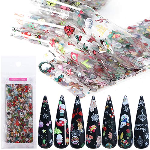 Christmas Nail Foil Transfers Stickers Nail Art Supplies New Year Winter Snowman Snowflake Christmas Tree Sugar Deer Nail Art Decal Design for Christmas Party Manicure Tips Wraps DIY Decoration