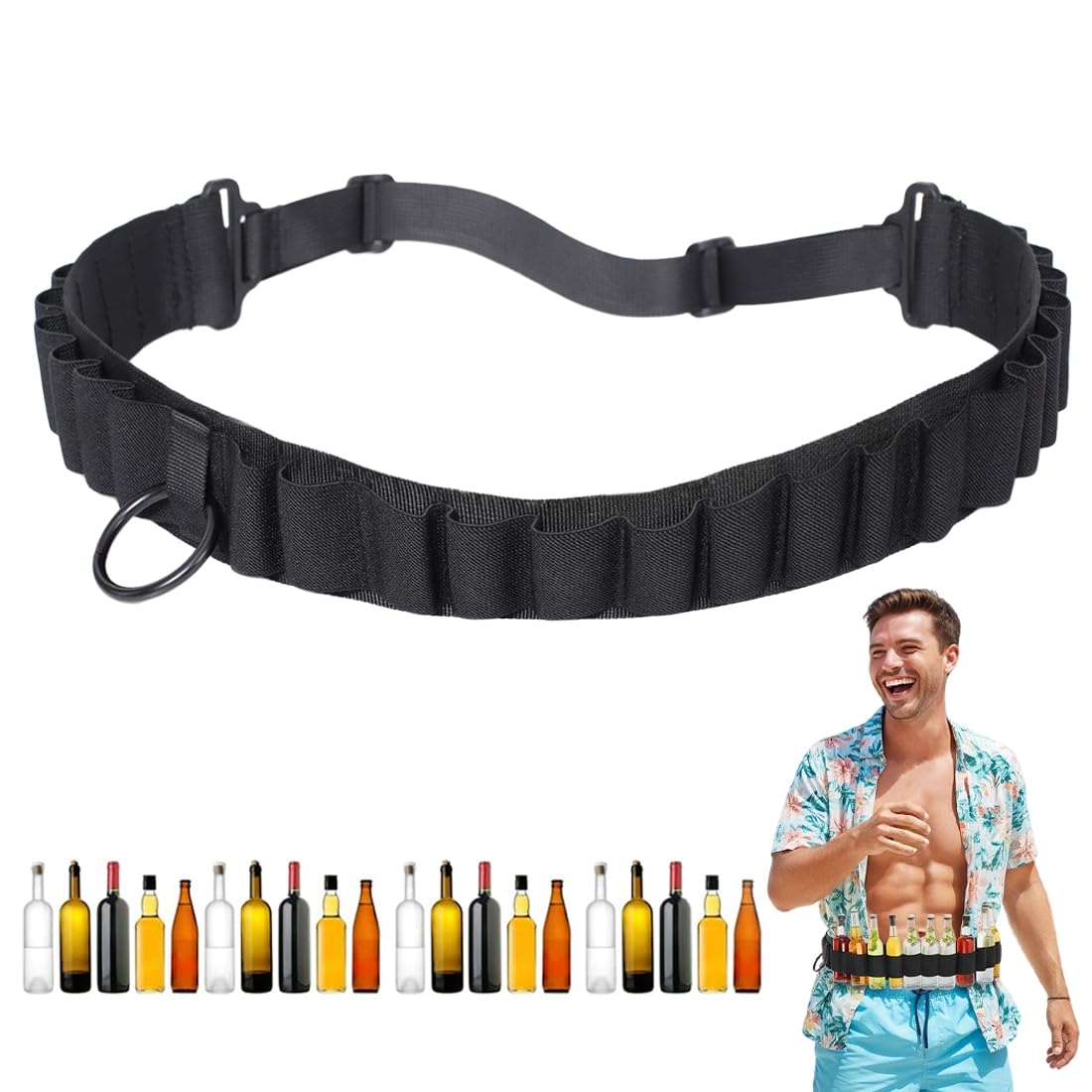 Cintura per Beren con 25 Slot Supporto per Cintura per Liquore Cintura di Liquore con Battente Cintura per Liquori Regolabile per Carnevale Feste Addio al Celibato Regalo per Feste (Nero)
