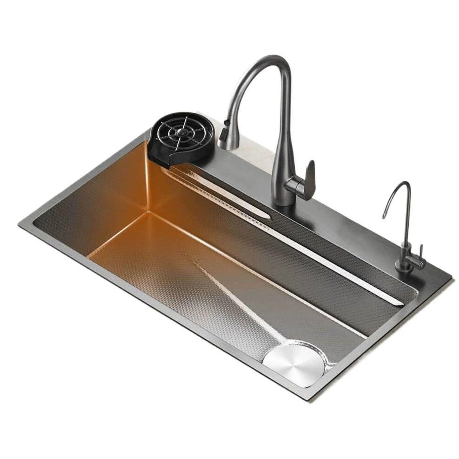 WBJGUOD Kitchen Sink 304 Stainless Steel Sinks Modern with Drain Set Single Bowl Utility Multiple Accessories for Kitchens Bathrooms