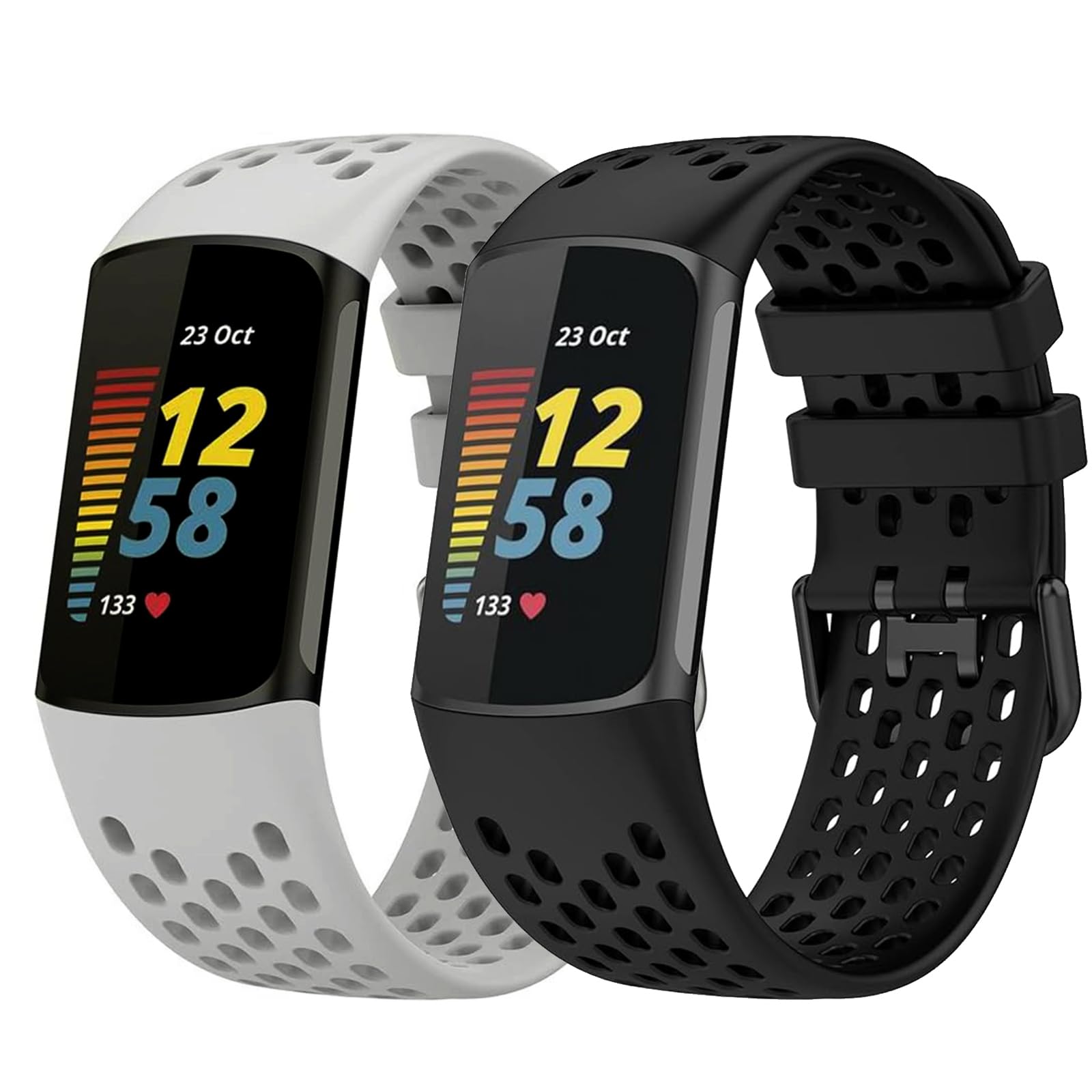 Adjustable Wristband For Charge 5 2 Pack Silicone Bands For Fitbit Charge 6 & Charge 5 - Soft Sport Replacement Straps For Women & Men Soft Sport Strap For Fitbit