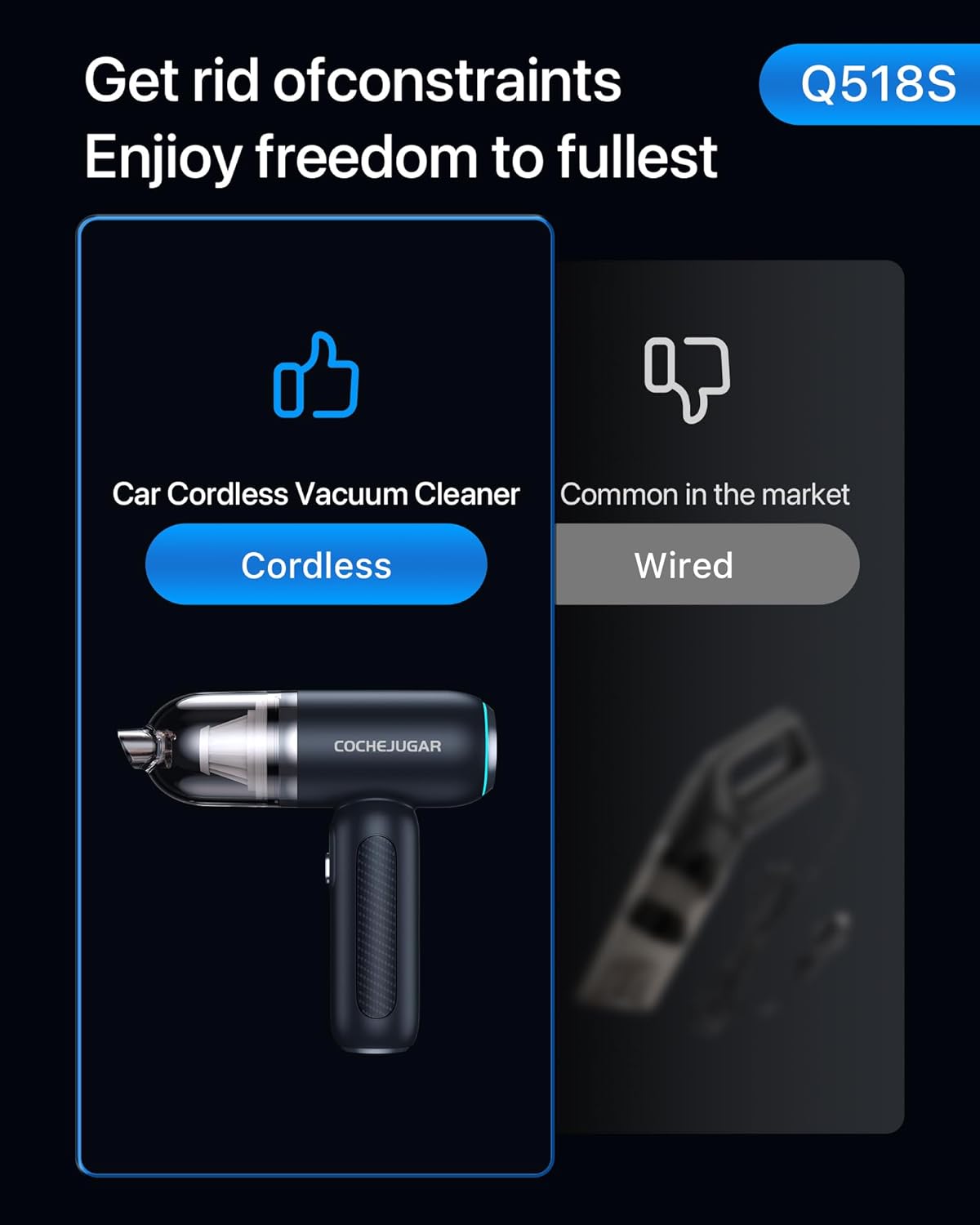 Portable Handheld Cordless Vacuum，18KPA 4-in-1 Magnetic Handheld Vacuum Cleaner Cordless with LED Light，30Mins Runtime& Type C Fast Charging，Low Noise for Car, Keyboard, Shelf