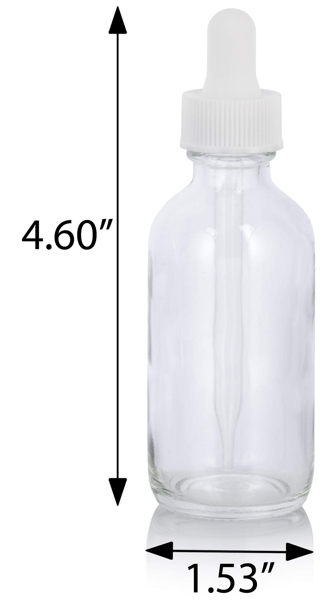JUVITUS 2 oz Clear Glass Boston Round White Dropper Bottle (6 pack) + Funnel
