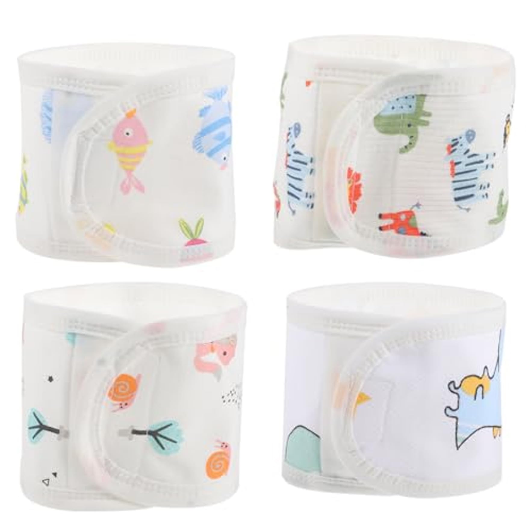 Pastoralist 4Pcs Cartoon Cotton Baby Infant Umbilical Cord Belly Bands Belly Protector Baby Button Band Bellies Umbilical Hernia Belt Soft Newborn Navel Belt for 0-12 Months