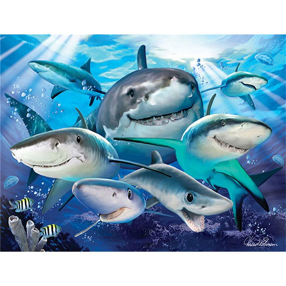 Toile diamant art painting requin à strass carrés complets 5D rendu brillant de 70x90cm