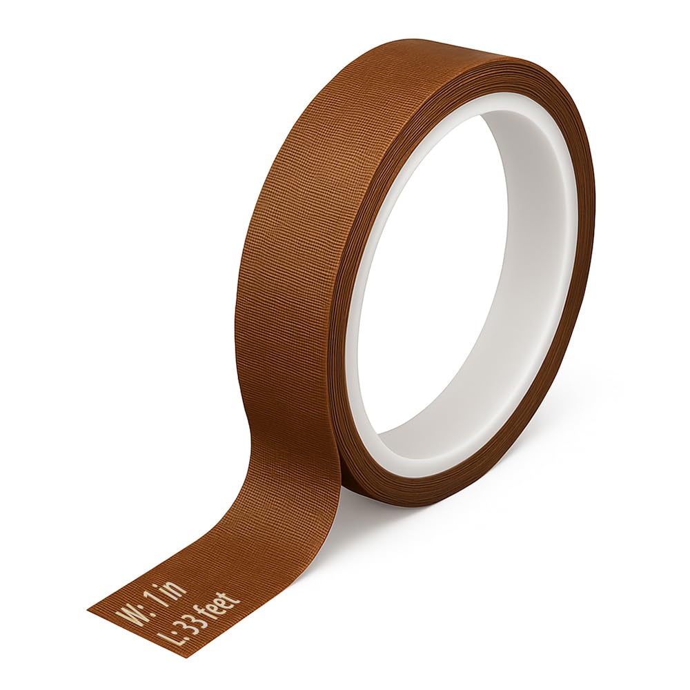 VANSUKY PTFE Teflon Tape Self Adhesive 1 in x 33 ft x 7 mil – Heat Resistant, Non-Stick Surface, High Temperature Sealing Tape for Heat Press, Vacuum Sealer, Industrial and DIY Use (1 in)