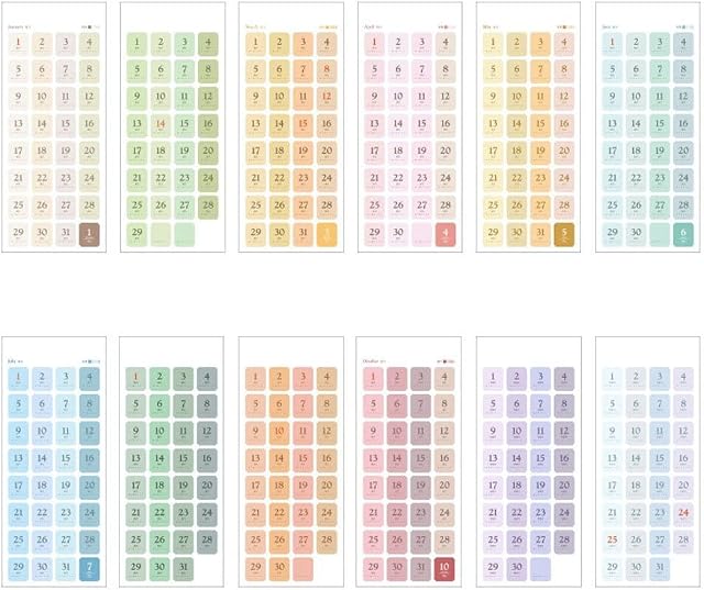 Bontannd Date Sticker 1 Set/12sheets Calendar Labels 365 Days Journal Notebook Scrapbooking Stationery Agenda Planner