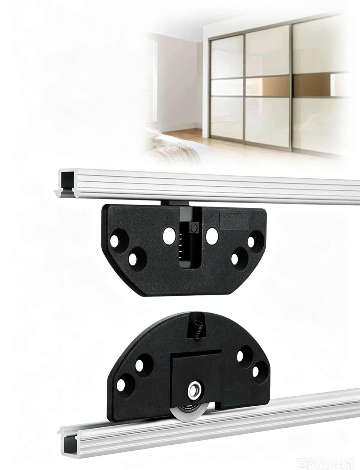 Rail de porte coulissante armoire bois 16-25mm avec quincaillerie rouleau PE