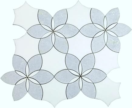 Tenedos HTCES Blossom Petal Waterjet Marble Mosaic Tile, Polished Natural Stone for Kitchen Backsplash, Bathroom, Shower, Floor, Wall & Fireplace Surround 1 Sheet - White/Blue