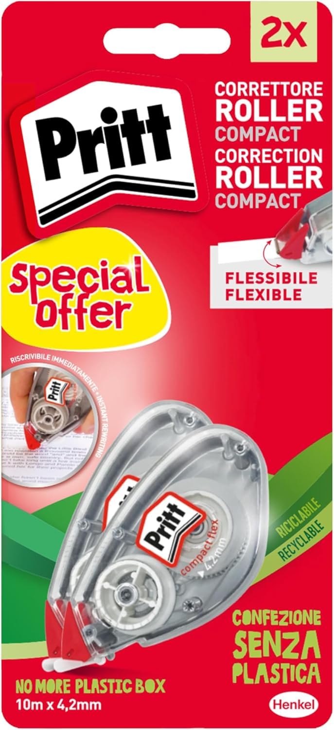 Pritt Flex Roller Bianchetto a Nastro Correttore Riscrivibile Confezione da 2 (4.2mmx10m)