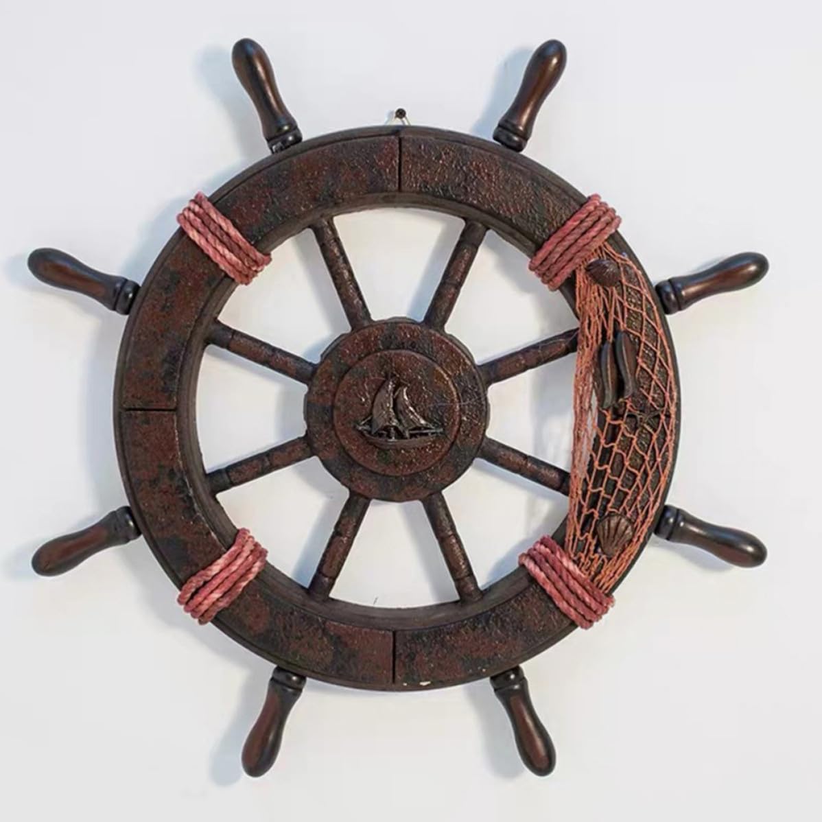 2 Pezzi Ornamento da Parete Timone in Legno Stile Retrò per Casa