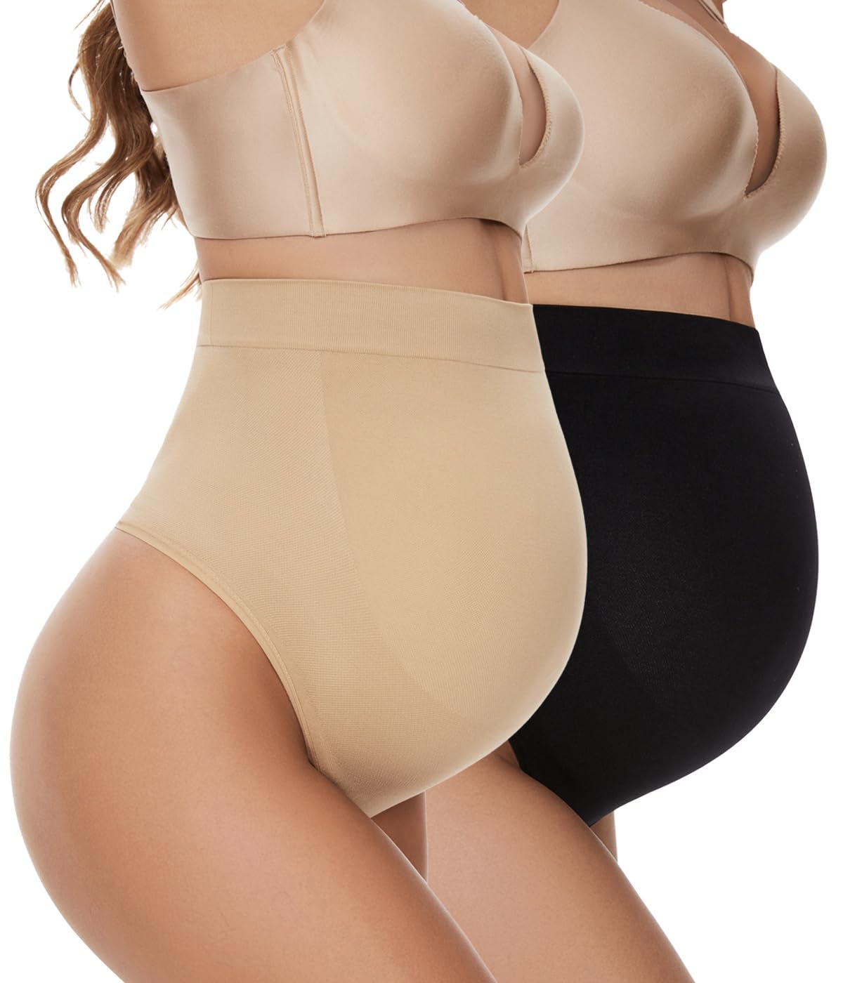 Tangas de maternidad sin costuras para mujer, ropa moldeadora de maternidad invisibles sobre el vientre, bragas de apoyo para el vientre para embarazo