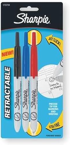 Sharpie Marcadores permanentes retráctiles, punta ultrafina, colores surtidos, paquete de 3 marcadores