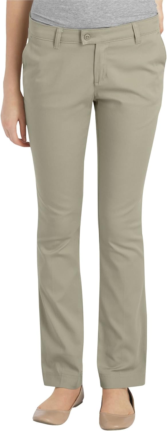 Dickies Women's Juniors Plus Size Slim Straight Stretch Pants