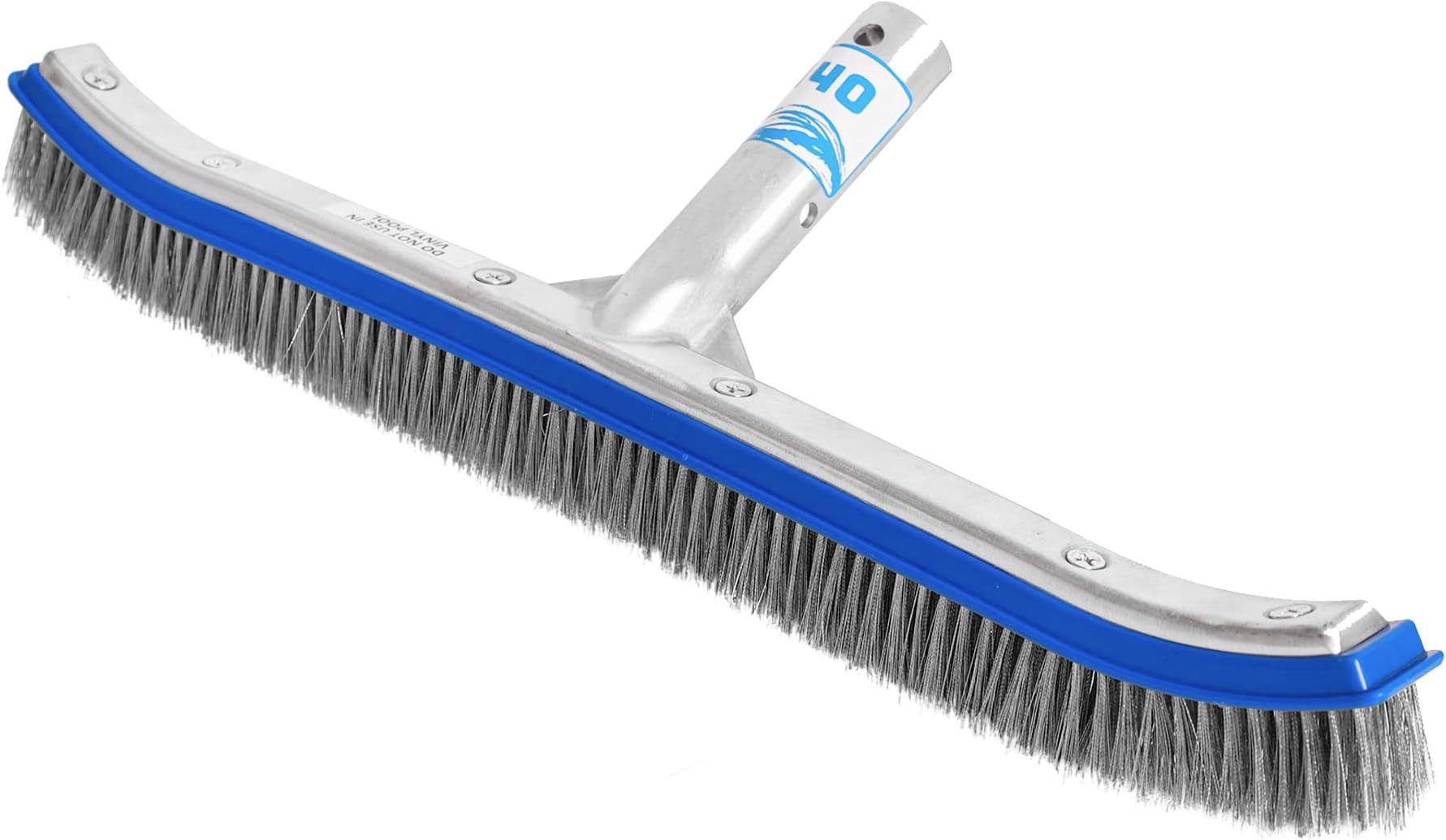 440 Heavy Duty Pool Brush - 18-inch Extra-Wide Metal Brush Head with Stainless Steel Wire Bristles & Curved Edges for Cleaning Pool Tiles, Walls, Floor, Steps - Easy Clip Attachment to Fit Most Poles