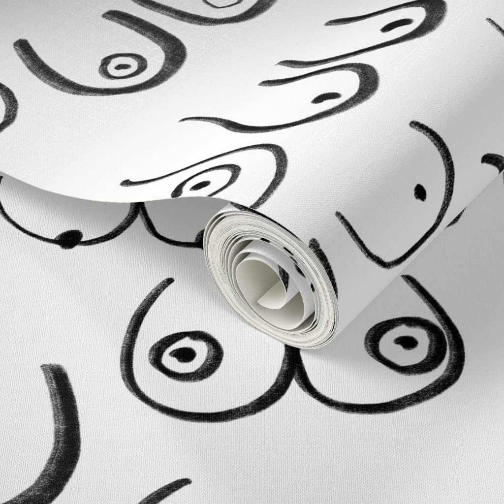 Peel & Stick Wallpaper 3ft x 2ft - Large Black White Feminine Lady Trendy Line Drawing Women Custom Removable Wallpaper by Spoonflower